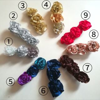 リボンのミニ薔薇 バレッタ ヘアクリップ リボンフラワー カラー(ヘアアクセサリー)