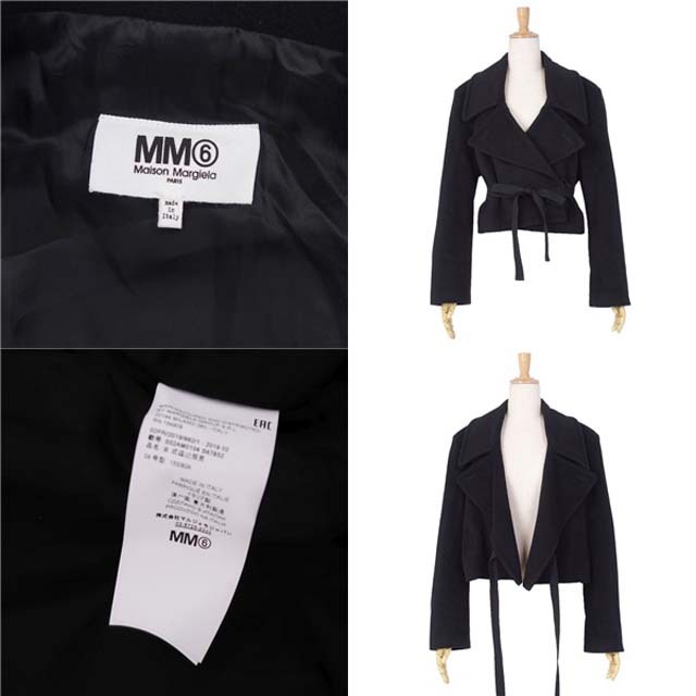 美品 エムエムシックス MM6 Maison Margiela コート ショート丈 ウール 無地 アウター レディース 38(M相当) ブラック