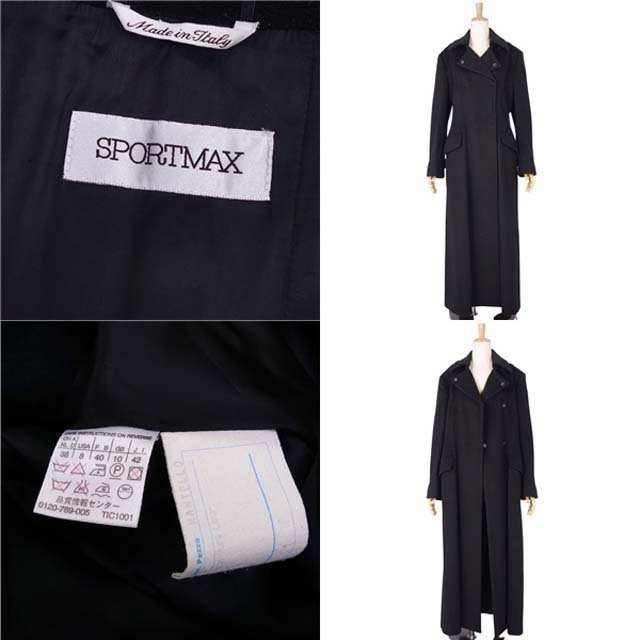 SPORTMAX（MAX MARA）(スポーツマックス)の美品 スポーツマックス SPORTMAX MaxMara コート ロングコート ウール カシミヤ 無地 アウター レディース JI42 USA8 GB10(L相当) ブラック レディースのジャケット/アウター(その他)の商品写真