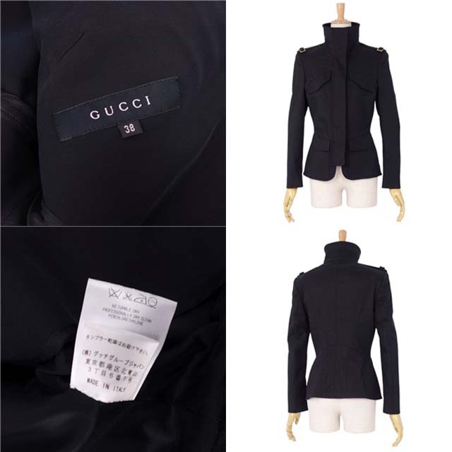 Gucci(グッチ)の美品 グッチ GUCCI ジャケット ジップアップ ジャージー 無地 アウター レディース イタリア製 38(M相当) ブラック レディースのジャケット/アウター(その他)の商品写真