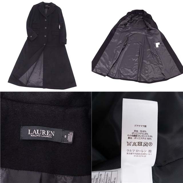 Ralph Lauren(ラルフローレン)の美品 ラルフローレン LAUREN RALPH LAUREN コート ウール カシミヤ レディース ロングコート アウター 0(S相当)ブラック レディースのジャケット/アウター(その他)の商品写真