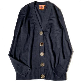 トリーバーチ(Tory Burch)の極美品☆トリーバーチ  金ボタン ウール100％ Vネックカーディガン ブラック(カーディガン)