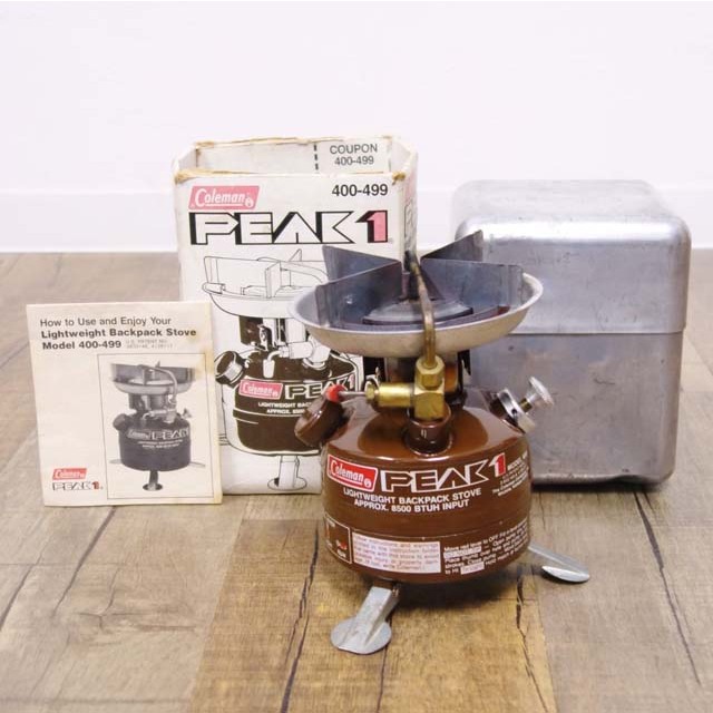 コールマン PEAK１ MODEL400 STOVE クッカーケース付き ピーク1 ガソリン ストーブ 2レバー 1980年 キャンプ アウトドア