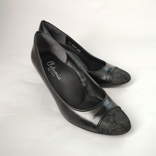 DIANA(ダイアナ)のDIANA ダイアナ ヒール パンプス 24.5 レザー ブラック 黒 i104 レディースの靴/シューズ(ハイヒール/パンプス)の商品写真