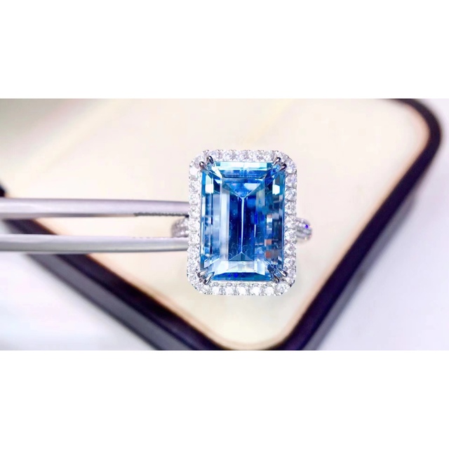 正式的 ⭐天然アクアマリン ダイヤ リング k18 6.7ct リング(指輪