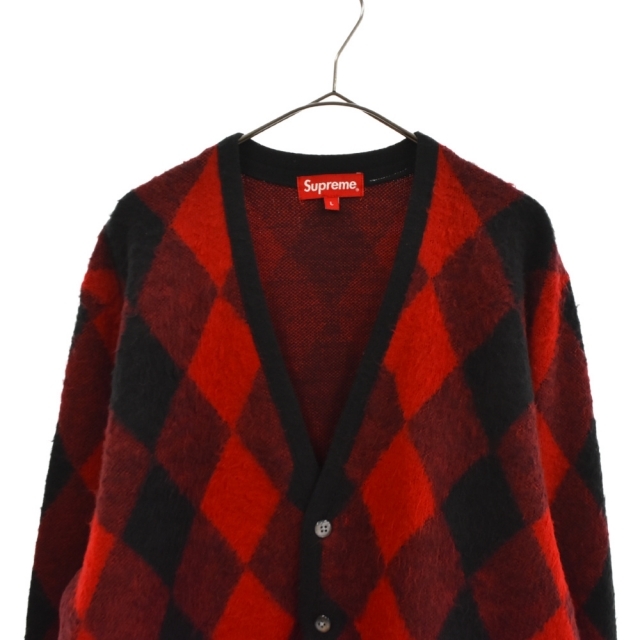 SUPREME シュプリーム 18SS Brushed Argyle Cardigan ブラッシュド アーガイルニット カーディガン ブラック/レッド