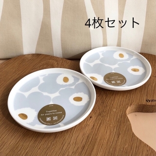 マリメッコ(marimekko)のミント様専用 新品 4枚 marimekko ウニッコ プレートアイシーグレー(食器)