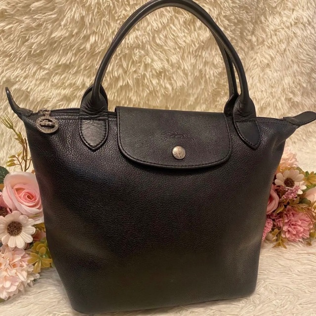 LONGCHAMP(ロンシャン)の希少 ロンシャン プリアージュ オールレザー ハンドバッグ 黒 ホースロゴ レディースのバッグ(ハンドバッグ)の商品写真