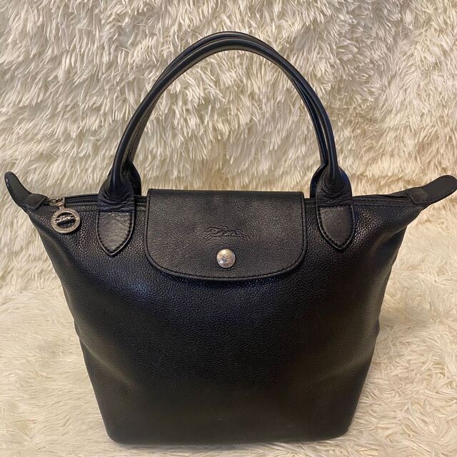 LONGCHAMP ハンドバッグ 黒 レザー ロンシャン バッグ - ハンドバッグ