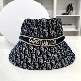 クリスチャンディオール(Christian Dior)の5323 ディオール オブリーク ロゴ ベルベット ハット ネイビー(ハット)