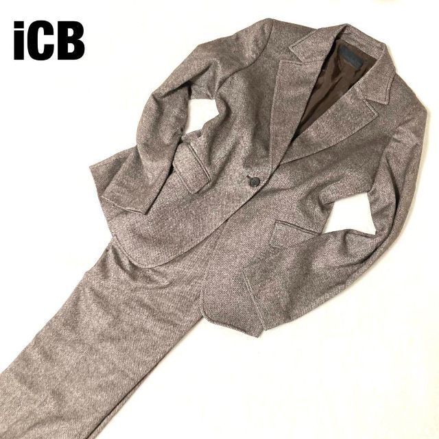 ICB(アイシービー)のアイシービー　パンツスーツ　ブラウン　15　13　カシミヤ　美品 レディースのフォーマル/ドレス(スーツ)の商品写真