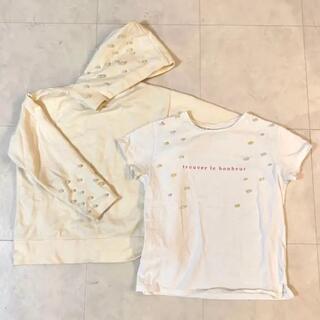 ザラキッズ(ZARA KIDS)のザラ　フーディー　パーカー　トレーナー　白　130 Tシャツ　パール(Tシャツ/カットソー)