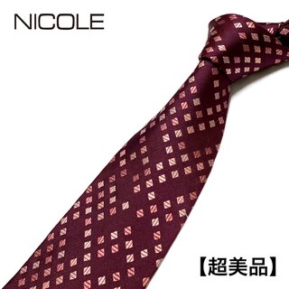 ニコル(NICOLE)の【超美品】NICOLE ニコル ネクタイ 日本製 スクエアドット柄 ワインレッド(ネクタイ)