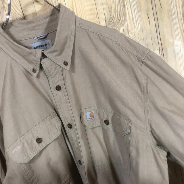 carhartt(カーハート)の『刺繍ロゴ』90s 古着 カーハート シャツ ベージュ BDシャツ メンズのトップス(シャツ)の商品写真