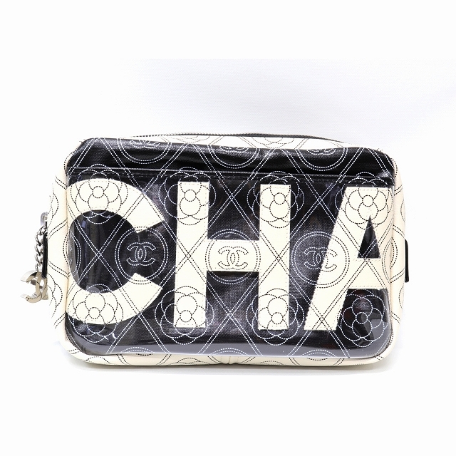 （美品）シャネル CHANEL カメリア クラッチ ショルダー 2way バッグ プリントキャンバス カーフ ビニール A57273 8064