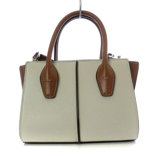 安心発送】 TOD'S 茶色 白 2way ショルダーバッグ ハンドバッグ ミニ