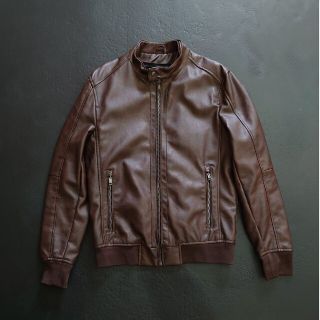 ザラ(ZARA)のザラ　ZARA　メンズ　ブルゾン　ジャケット　ブラウン　サイズM　新品・未使用(ライダースジャケット)