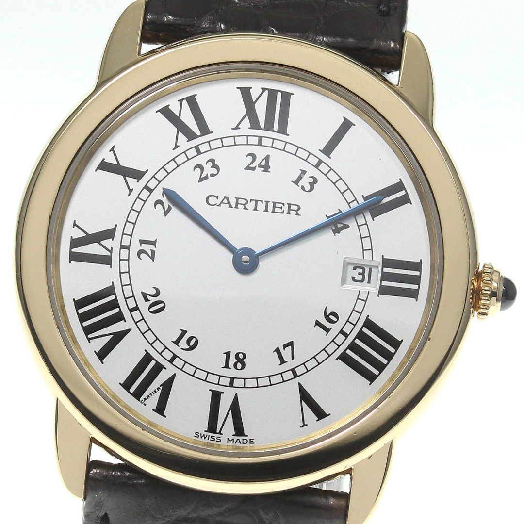 少しのダメージシミ針ベルト訳あり☆【CARTIER】カルティエ ロンドソロLM K18YGベゼル W6700455 クォーツ メンズ_714882【ev10】