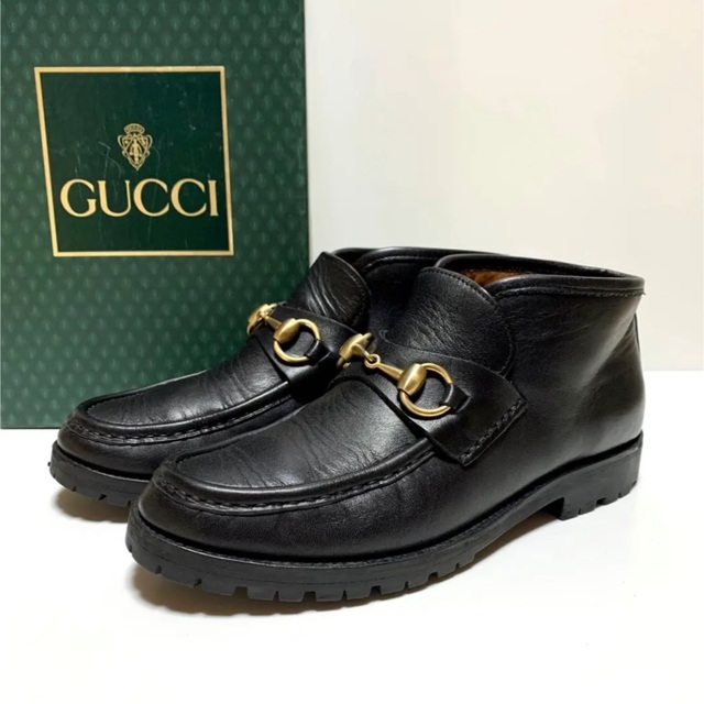 ☆良品 グッチ GUCCI ホースビット レザー ショートブーツ 黒