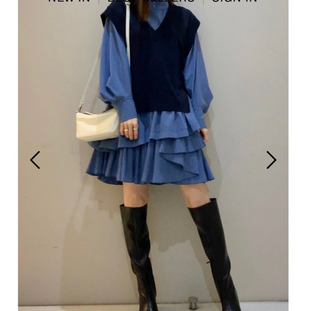 スナイデル SNIDEL ニットベストコンビフリルミニワンピース (NVY)