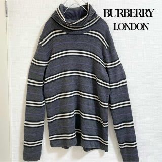 バーバリー(BURBERRY)のBurberry London タートルニット　ボーダー　グレー　サイズ2(ニット/セーター)