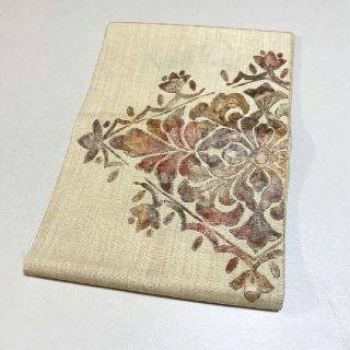 シノワズリ 手刺繍 パッチワーク 名古屋帯 正絹 鳥 桃 花 ザクロ 縁寿