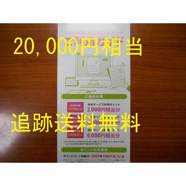 【20,000円分 匿名追跡無料】　プリントネット　株主優待チケット その他