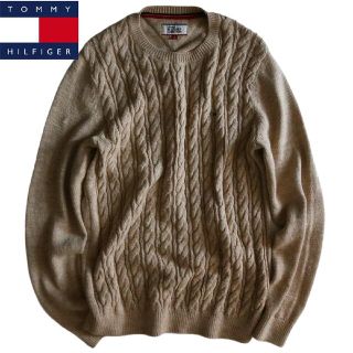 トミーヒルフィガー(TOMMY HILFIGER)の【TOMMY HILFIGER】ケーブル編みニット　フラグロゴ　茶系　M相当★(ニット/セーター)