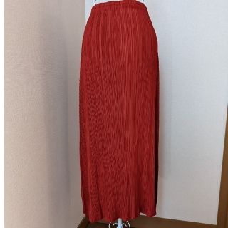 プリーツプリーズイッセイミヤケ(PLEATS PLEASE ISSEY MIYAKE)の赤☓オレンジ　フレアスカート(ロングスカート)