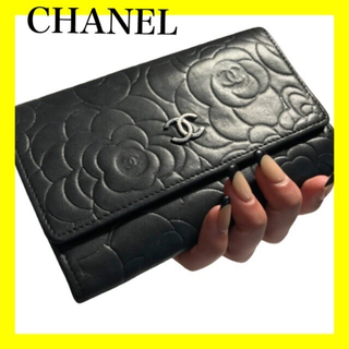 シャネル(CHANEL)の【正規品】Chanel　シャネル　カメリア　財布　カードケース　黒　小冊子付(財布)