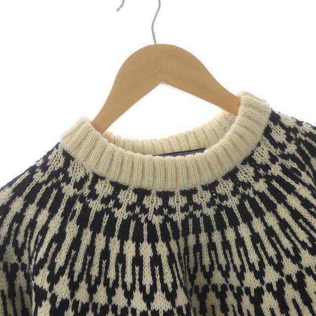 GUERNSEY WOOLLENS ニット セーター 総柄 L アイボリー 黒 2