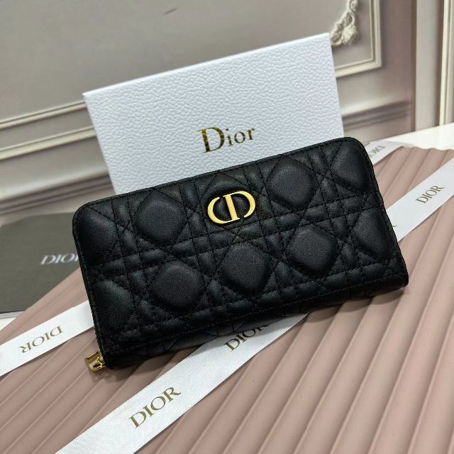 Christian Dior レディディオール 長財布 エナメル ブラック