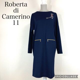 ロベルタディカメリーノ(ROBERTA DI CAMERINO)の【タグ付き】ロベルタディカメリーノ  ストレッチ素材ワンピース紺色(ひざ丈ワンピース)