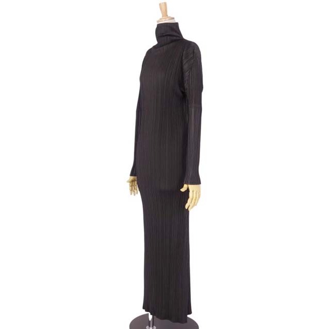 極美品 プリーツプリーズ イッセイミヤケ PLEATS PLEASE ワンピース ロングスリーブ プリーツ 無地 トップス レディース 3(L相当) ダークグレー
