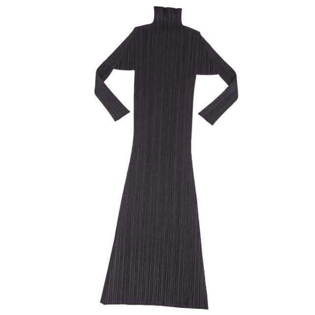 極美品 プリーツプリーズ イッセイミヤケ PLEATS PLEASE ワンピース ロングスリーブ プリーツ 無地 トップス レディース 3(L相当) ダークグレー