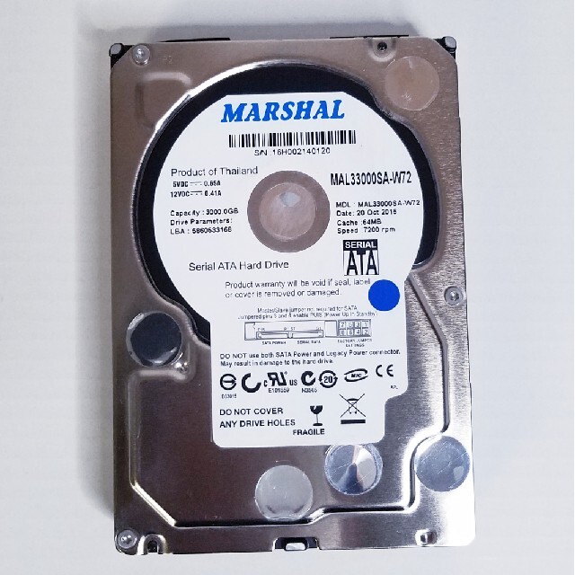 正常動作品 3TB 3.5インチHDD 7200RPM 使用時間少