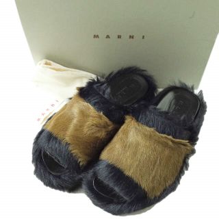 MARNI マルニ　ファー クロス プラットフォームサンダル