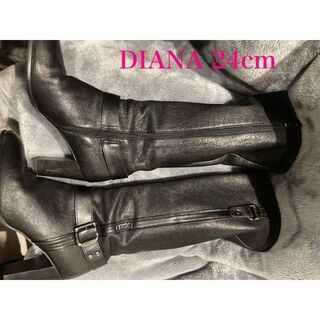 ダイアナ(DIANA)のDIANA ダイアナ ロングブーツ  サイドジップ 本革 ブラック　24cm(ブーツ)