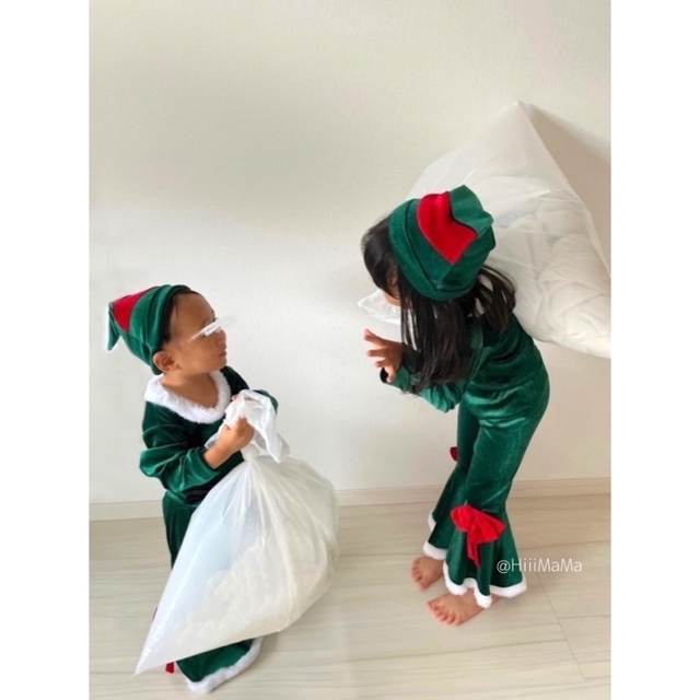 子ども クリスマス フレア セットアップ キッズ エルフ コスプレ ふわふわ キッズ/ベビー/マタニティのベビー服(~85cm)(ロンパース)の商品写真