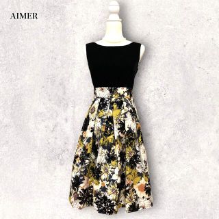 エメ(AIMER)の美品 エメ AIMER フレア Aライン 花柄 ドレス ワンピース ベロア 黒(ロングワンピース/マキシワンピース)