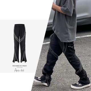 リックオウエンス(Rick Owens)のメンズファッション サイド斜めジップ パンツ(ワークパンツ/カーゴパンツ)