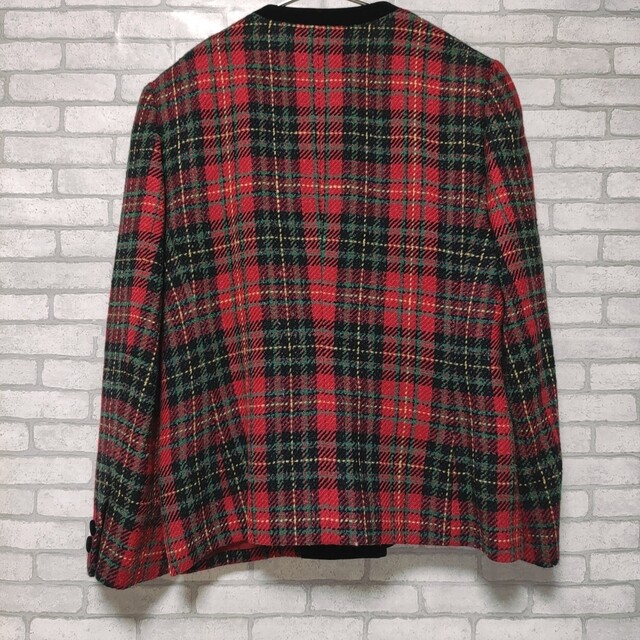 BURBERRY チェック ノーカラージャケット 赤 レディース バーバリー BURBERRY チェック ノーカラージャケット 赤 レディース バーバリー