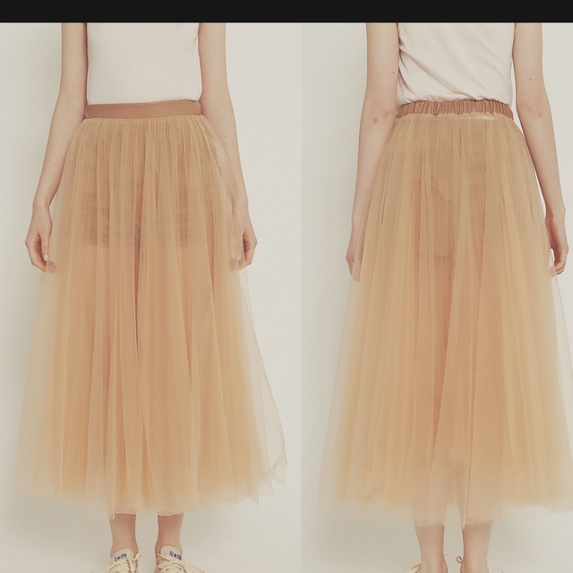 épine(エピヌ)の美品　epine 3tulle volume skirt pink beige レディースのスカート(ロングスカート)の商品写真