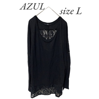 アズールバイマウジー(AZUL by moussy)のAZUL 黒レーストップス　size L(Tシャツ(長袖/七分))