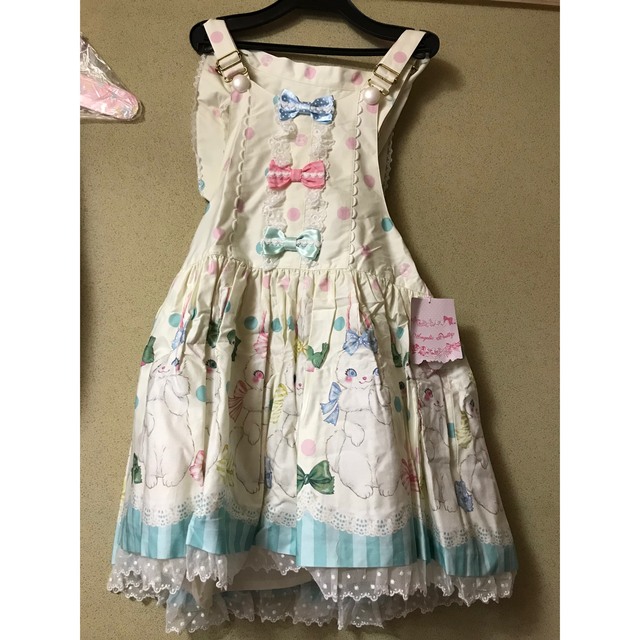 Angelic Pretty(アンジェリックプリティー)のAngelic Pretty マシュマロバニー　サロペット　生成 レディースのパンツ(サロペット/オーバーオール)の商品写真