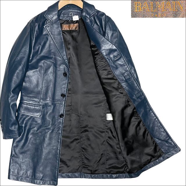 豊富なお得 J3020 ラムレザーチェスターコート 紺 M BALMAIN 美品