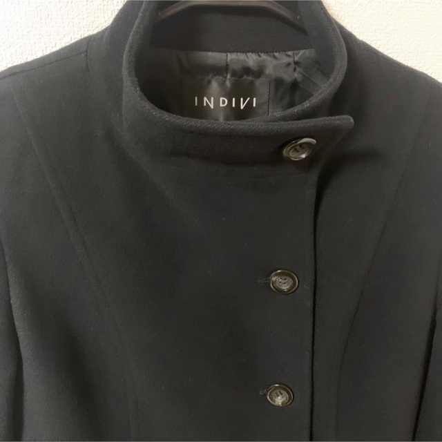 インディヴィ 羊毛 ロングコート 黒 小さめ アンゴラ ブラック 美品 - 3