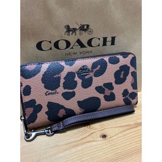 コーチ(COACH)の長財布 ヒョウ柄 アウトレット COACH ブラック ブラウン ストラップ(長財布)