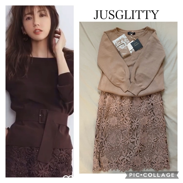 JUSGLITTY(ジャスグリッティー)のJUSGLITTY ジャスグリッティー レースリバーシブルスカートニットアップ レディースのトップス(ニット/セーター)の商品写真