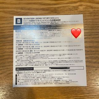 SEVENTEEN DREAM 応募券 B エントリーカード(アイドルグッズ)